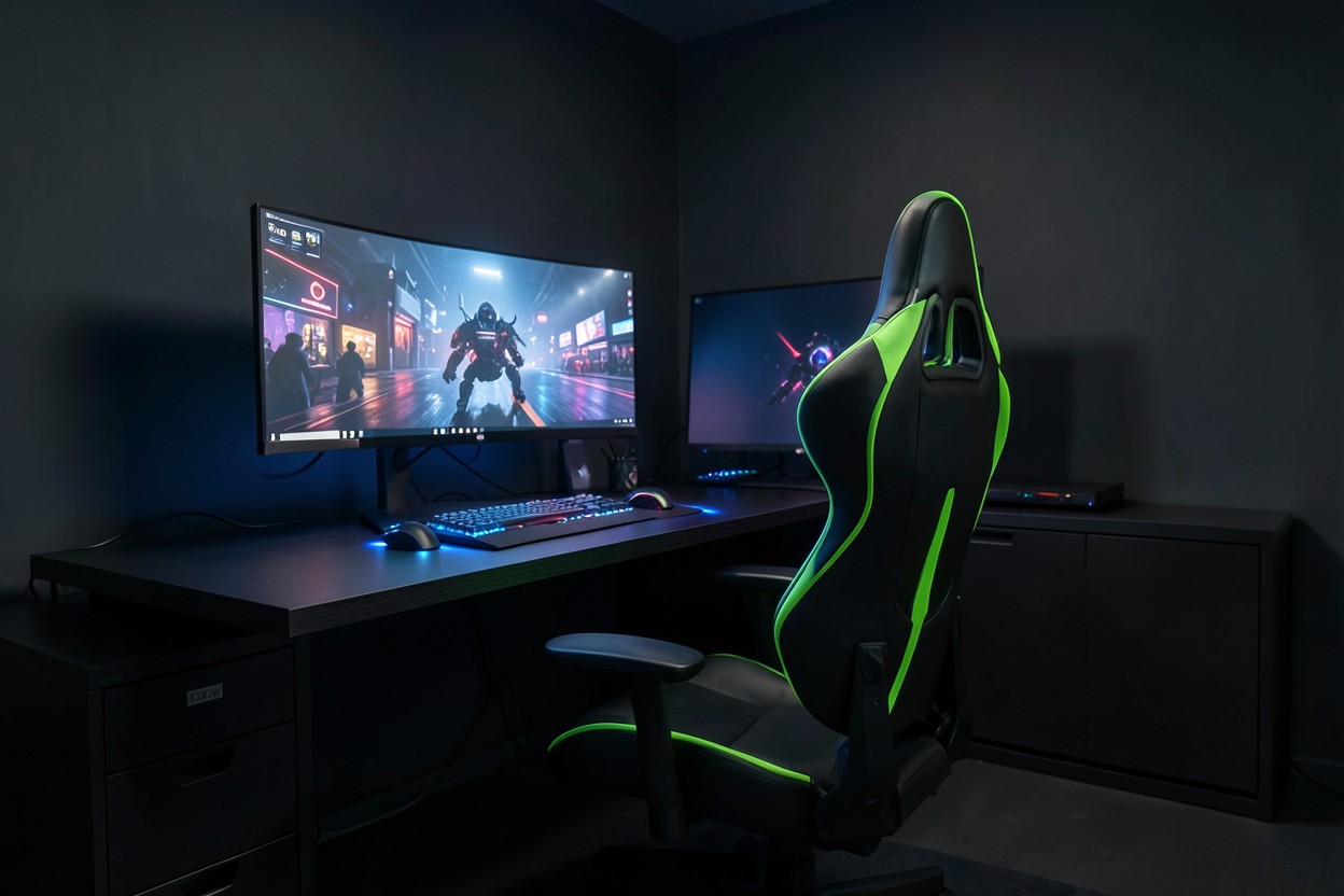 Setup gamer con silla ergonómica